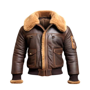 Men’s Leather Bomber Jacket with Fur Collar