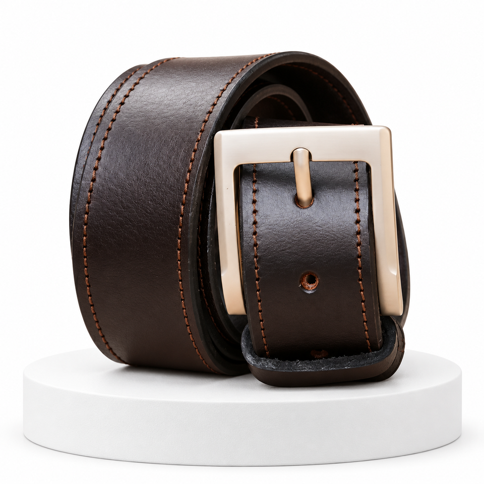 Men’s Wide Full-Grain Cowhide Leather Belt – Heavy-Duty Western Style