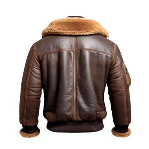 Men’s Leather Bomber Jacket with Fur Collar