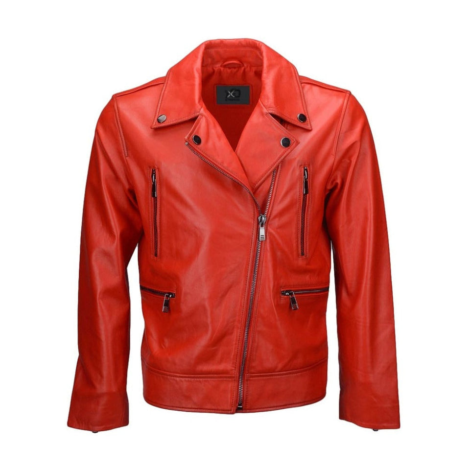 Tallinn Red Biker Leather Jacket For Women
