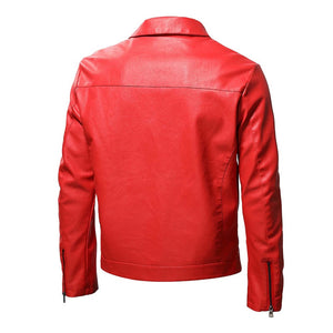 Red Leather Jacket- Fashion Autumn Leather Casual Boys