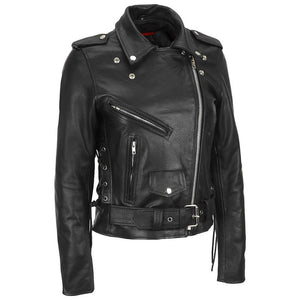 women’s black leather biker jacket