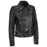 women’s black leather biker jacket