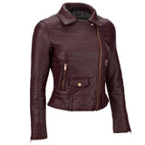 Women’s Burgundy Moto Jacket with Asymmetric Zipper